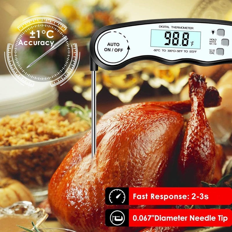 GDEALER Meat Thermometer Digital Instant Read Thermometer Ultra-Fast Cooking Food Thermometer with 4.6â€ Folding Probe Calibration Function for Kitchen Milk Candy, BBQ Grill, Smokers (Black) - Image 3